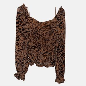 NWT JANE + DELANCEY Leopard Print Blouse Ruched Long Sleeve Lined